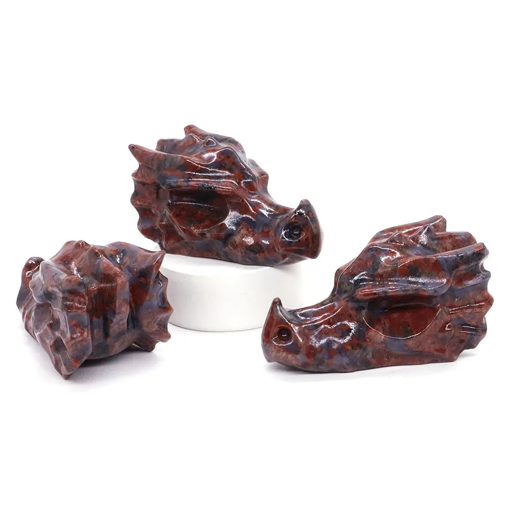 2.8" Hand Carved Natural Healing Crystal Carving Obsidian Aventurine Quartz Dragon Head Skull Figurine Crafts Gift Home Decor