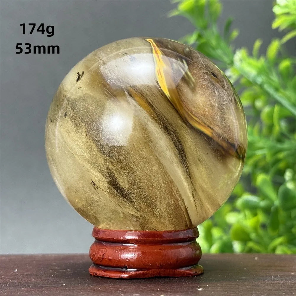 Energy Tiger Skin Smelting Stone Crystal Ball Aura Meditation Witchcraft Prayer Wealth Home Decoration Holiday Gift + Base