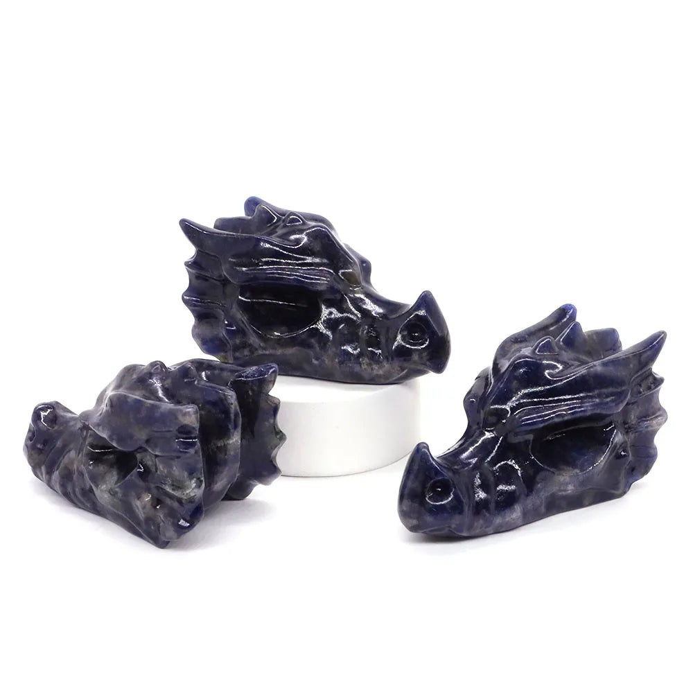 2.8" Hand Carved Natural Healing Crystal Carving Obsidian Aventurine Quartz Dragon Head Skull Figurine Crafts Gift Home Decor