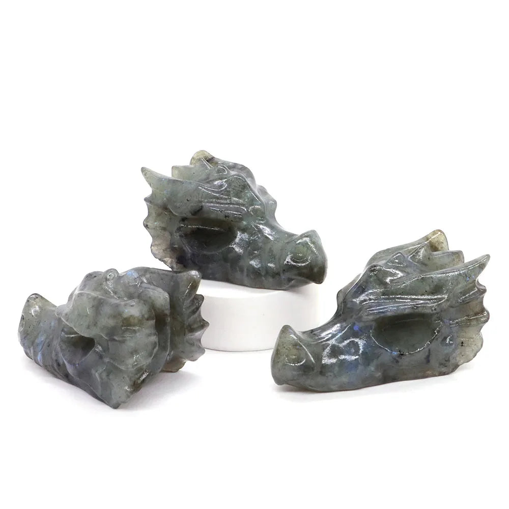 2.8" Hand Carved Natural Healing Crystal Carving Obsidian Aventurine Quartz Dragon Head Skull Figurine Crafts Gift Home Decor