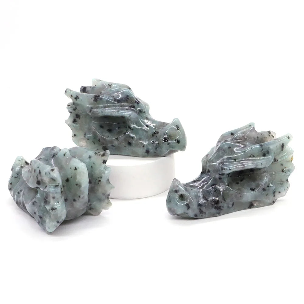 2.8" Hand Carved Natural Healing Crystal Carving Obsidian Aventurine Quartz Dragon Head Skull Figurine Crafts Gift Home Decor