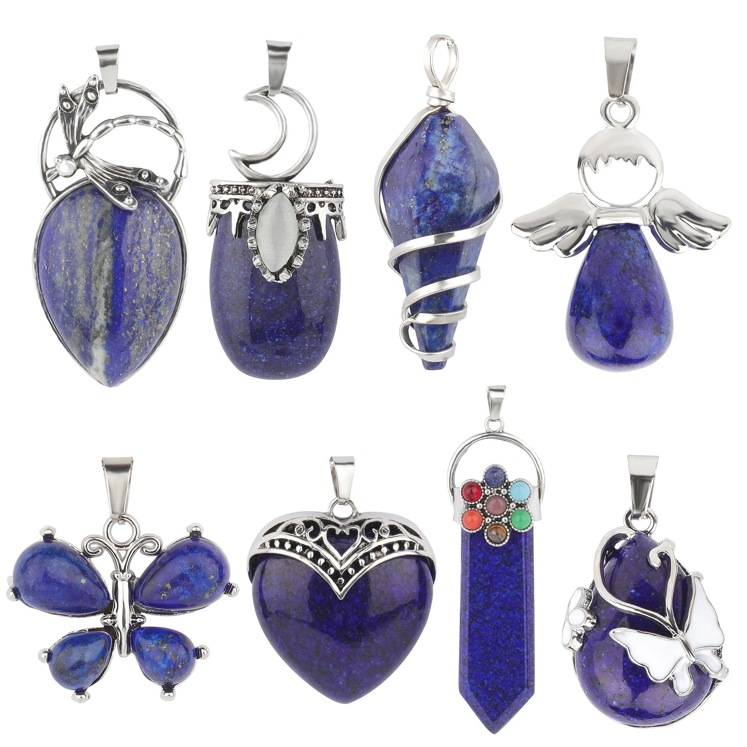 8 Types Lapis Lazuli Natural Stone Pendant Heart Waterdrop Shape Pendant fit for Women Jewelry Necklace
