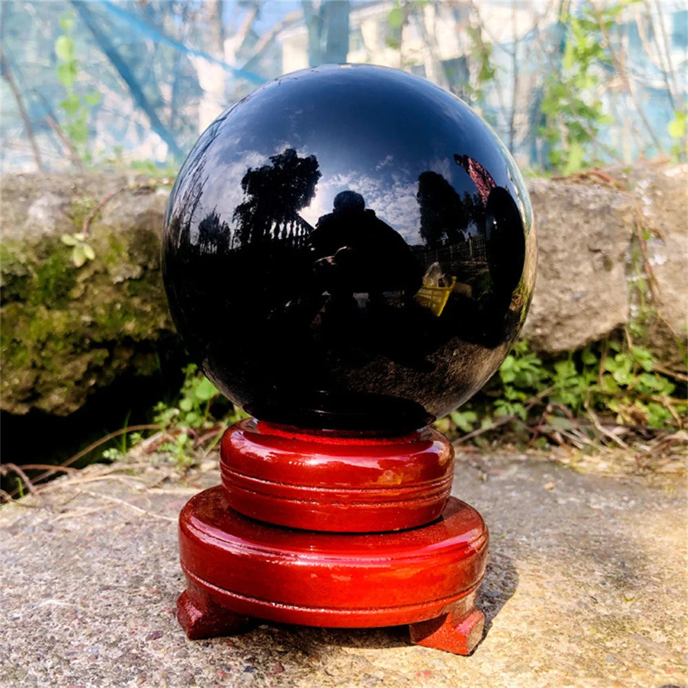Natural Black Obsidian Sphere Large Crystal Ball Healing Stone  Energy Crystals for Meditation and Home Decoration Without Base