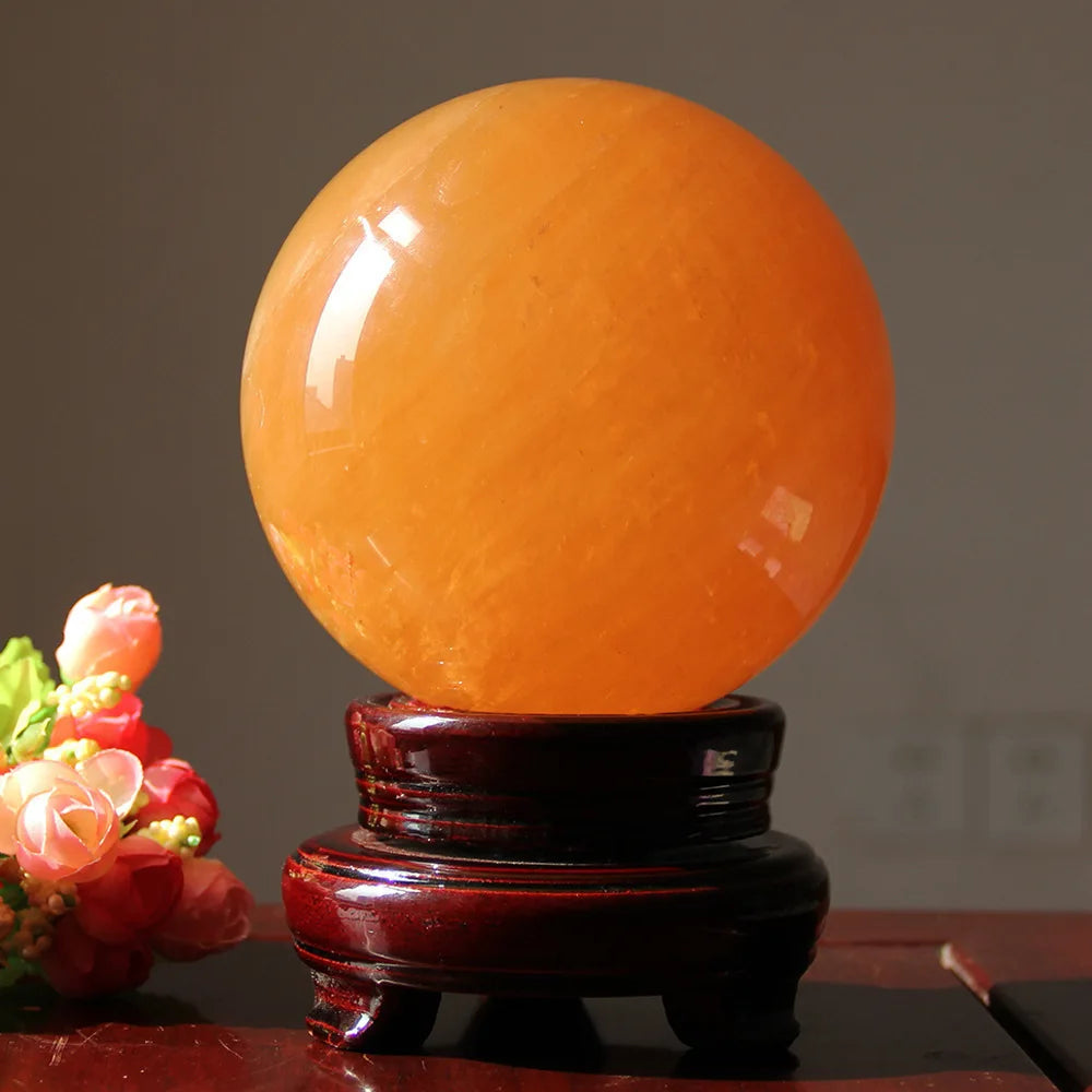 1pc, Natural Yellow Crystal Ball Hand-polished Decorative Ball Ornament Calcite Ice Island Stone Home Office Decoration