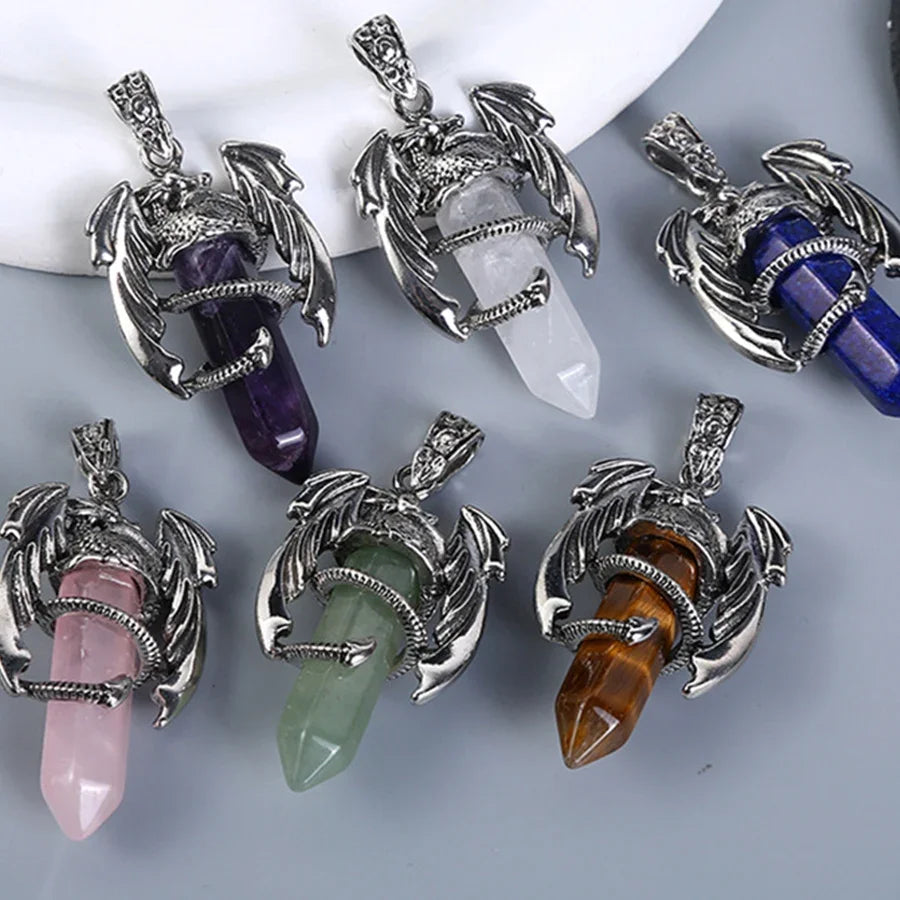 1pcs Stainless Steel Crystal Necklace Pendant Trendy hip-hop Style Cool Flying Hexagonal Dragon Crystal Necklace Jewelry