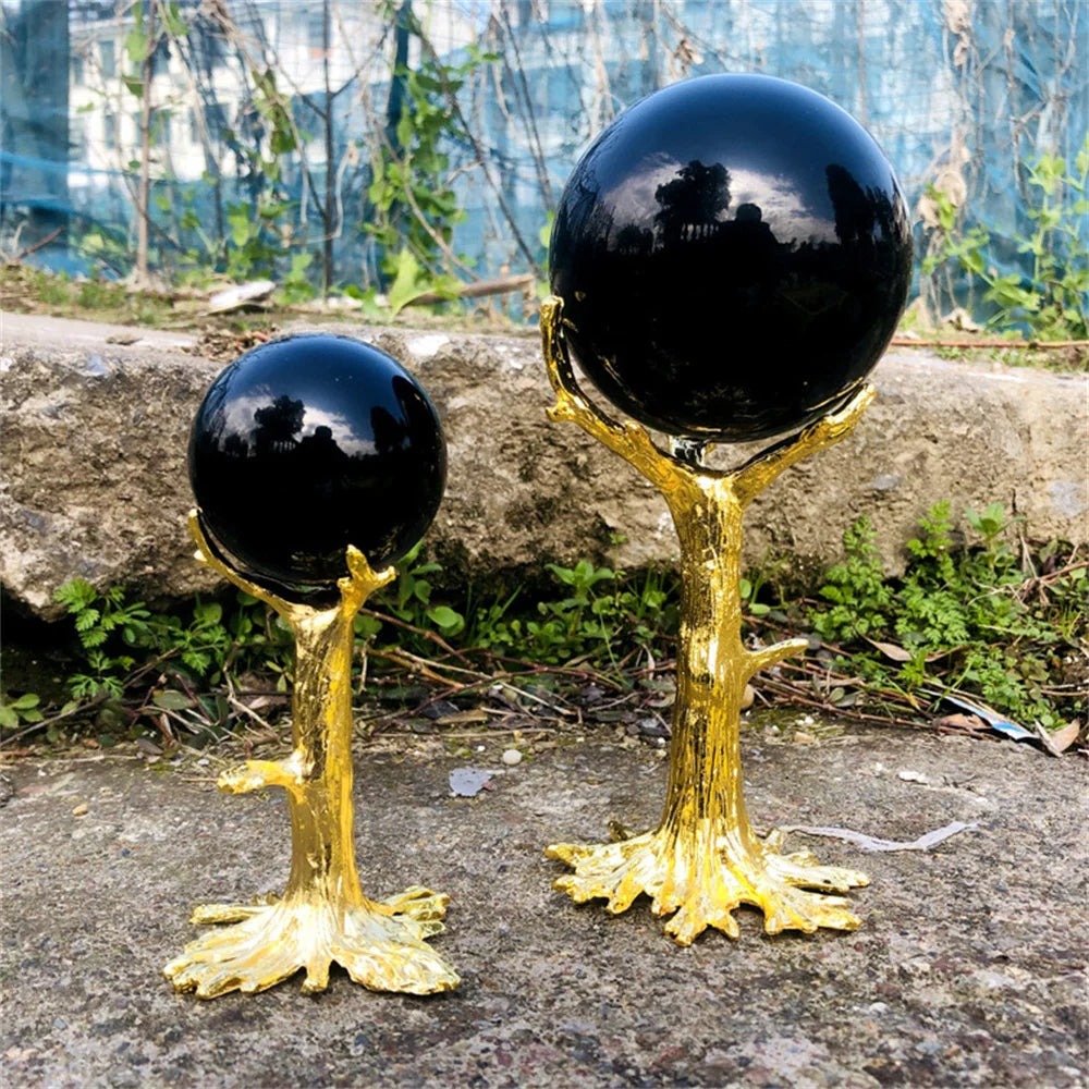 Natural Black Obsidian Sphere Large Crystal Ball Healing Stone  Energy Crystals for Meditation and Home Decoration Without Base