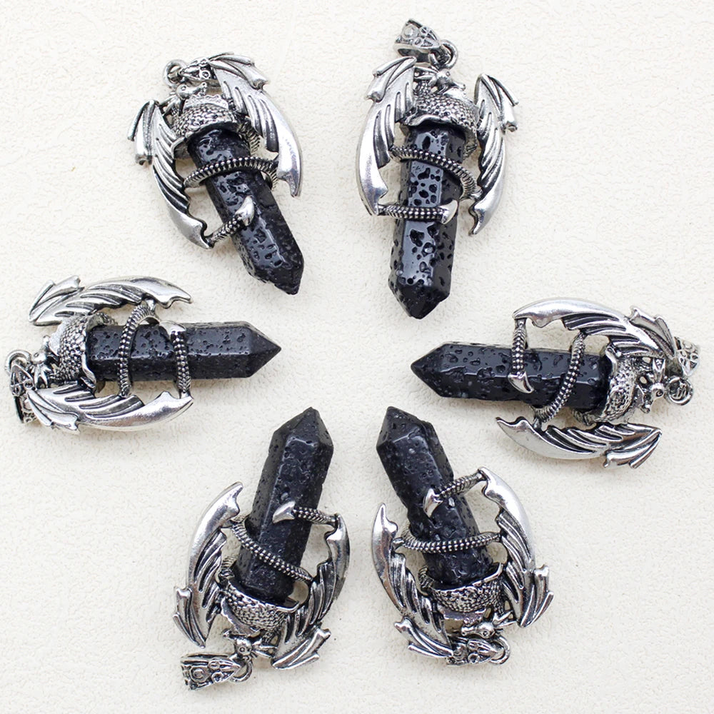 10pcs Animal Dragon Man Pendant Natural Gem Stone Healing Pink Quartz Agates Hexagonal Crystal Pendant Vintage Jewelry for Women