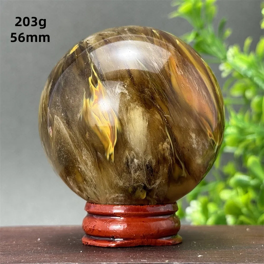 Energy Tiger Skin Smelting Stone Crystal Ball Aura Meditation Witchcraft Prayer Wealth Home Decoration Holiday Gift + Base