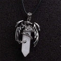 New Retro Animal Dragon Man Necklace Natural Gem Stone Healing Pink Quartz Hexagonal Crystal Pendant Vintage Jewelry for Women