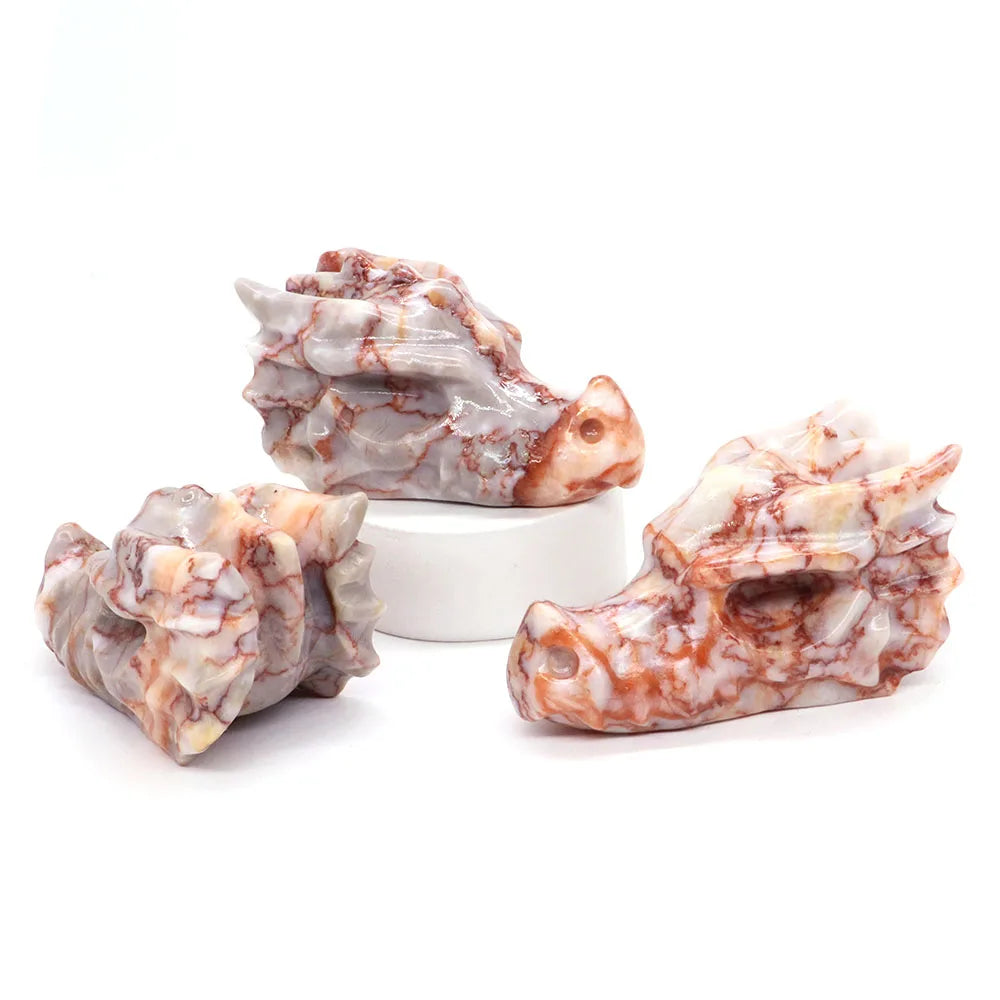 2.8" Hand Carved Natural Healing Crystal Carving Obsidian Aventurine Quartz Dragon Head Skull Figurine Crafts Gift Home Decor