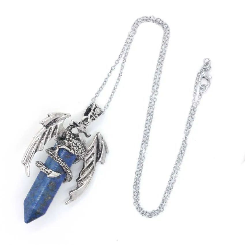 Animal Dragon Crystal Stone Pendant Necklace for Women Men Natural Amethyst Rose Quartz Agate Hexagon Stone Pendants Jewelry
