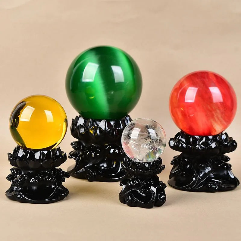 Natural crystal lotus jade resin ball support base display stand