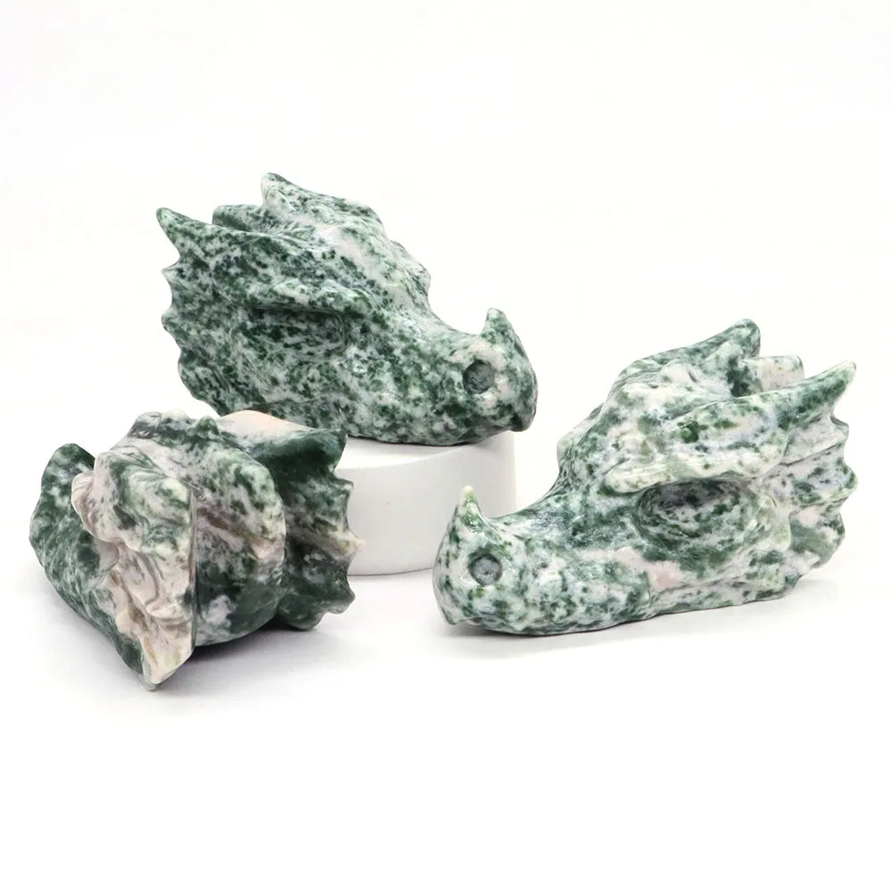 2.8" Hand Carved Natural Healing Crystal Carving Obsidian Aventurine Quartz Dragon Head Skull Figurine Crafts Gift Home Decor