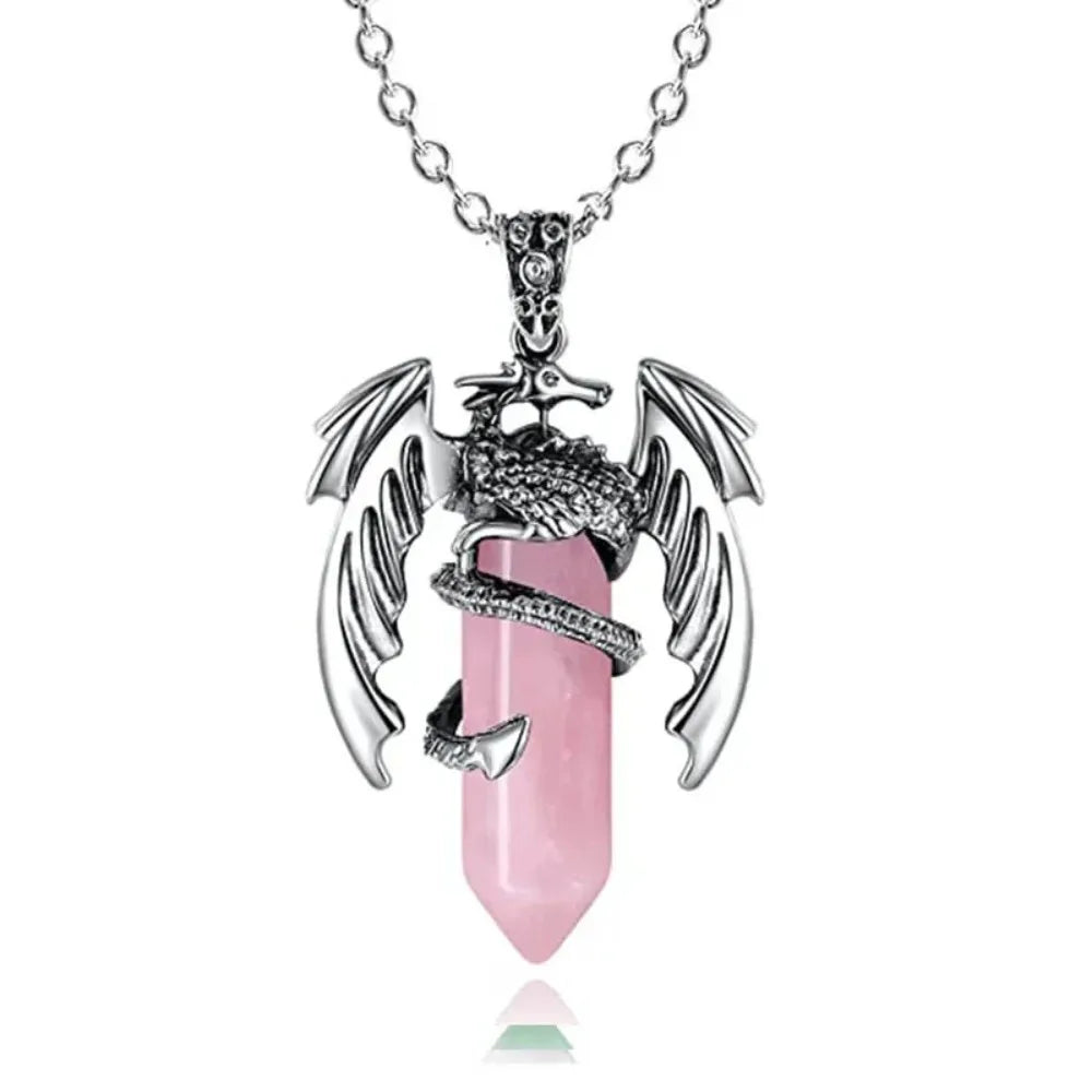 Animal Dragon Crystal Stone Pendant Necklace for Women Men Natural Amethyst Rose Quartz Agate Hexagon Stone Pendants Jewelry