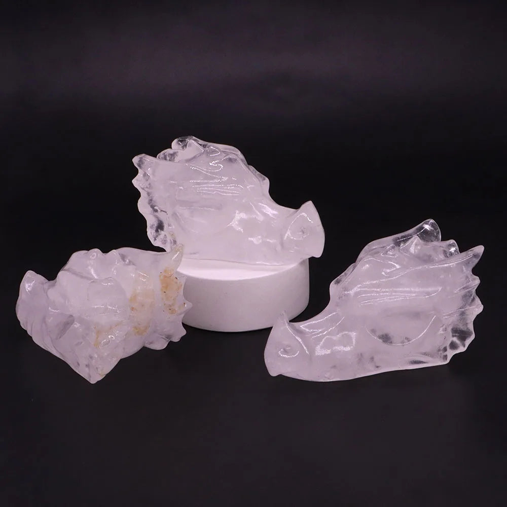 2.8" Hand Carved Natural Healing Crystal Carving Obsidian Aventurine Quartz Dragon Head Skull Figurine Crafts Gift Home Decor