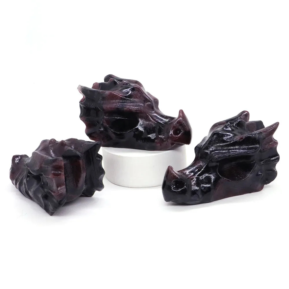 2.8" Hand Carved Natural Healing Crystal Carving Obsidian Aventurine Quartz Dragon Head Skull Figurine Crafts Gift Home Decor