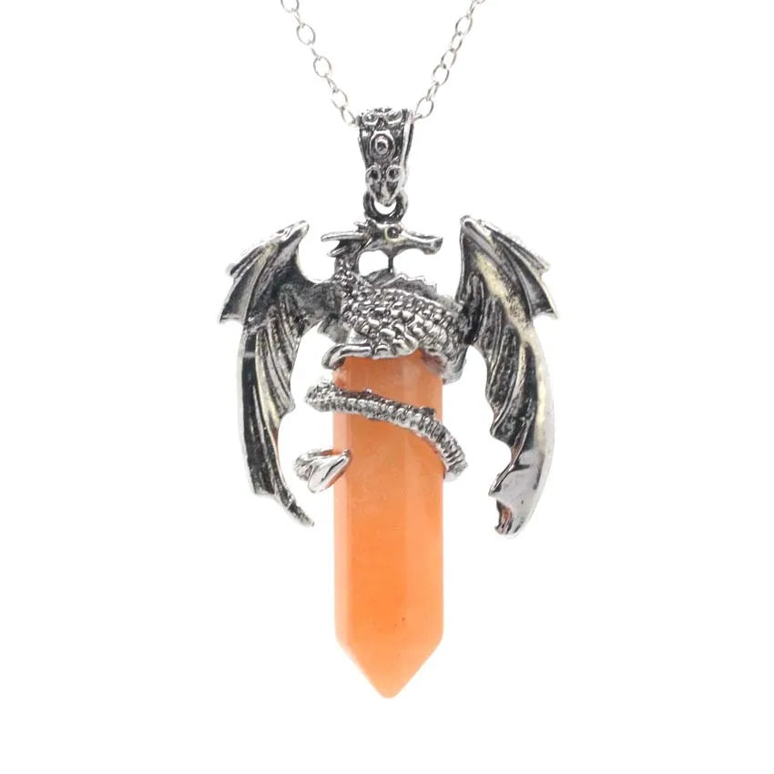 Animal Dragon Crystal Stone Pendant Necklace for Women Men Natural Amethyst Rose Quartz Agate Hexagon Stone Pendants Jewelry