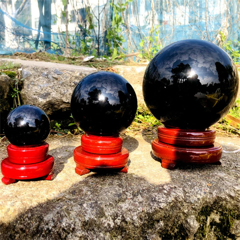 Natural Black Obsidian Sphere Large Crystal Ball Healing Stone  Energy Crystals for Meditation and Home Decoration Without Base
