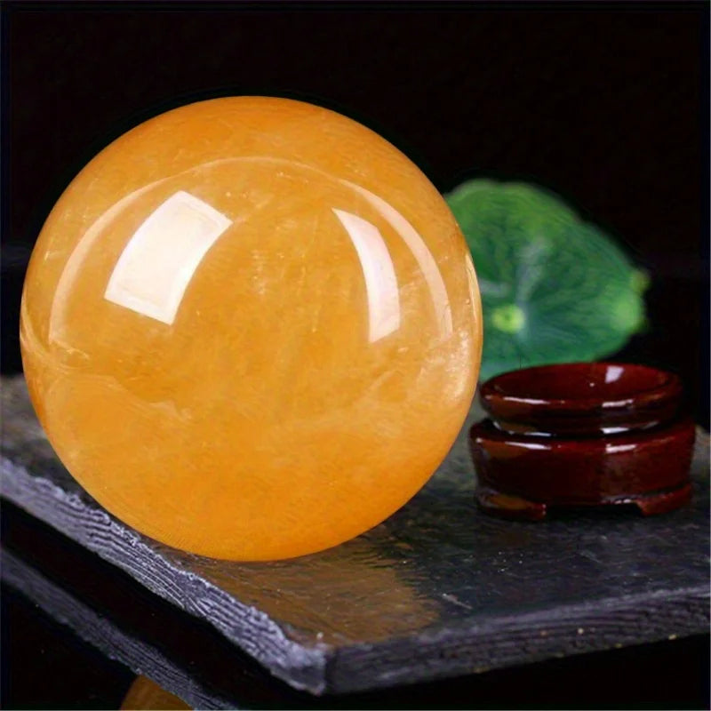 1pc, Natural Yellow Crystal Ball Hand-polished Decorative Ball Ornament Calcite Ice Island Stone Home Office Decoration