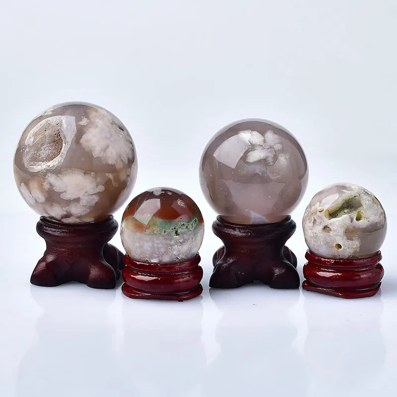 1PC Natural cherry Blossom Agate Ball Polished Globe Massaging Ball Healing Decor Exquisite Gifts Souvenirs Free Stent Delivery