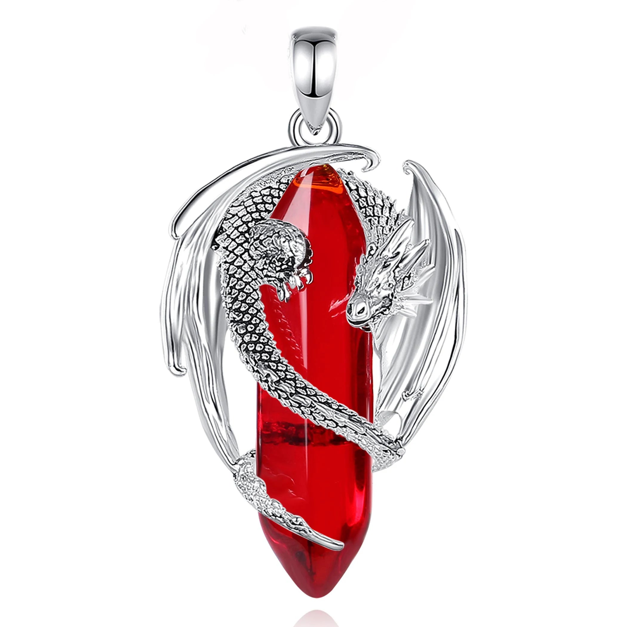 Eudora Dragon Twining Hexagonal Natural Carnelian Prismatic Necklace Punk Healing Stone Pendant Fine Jewelry for Women Man Gift
