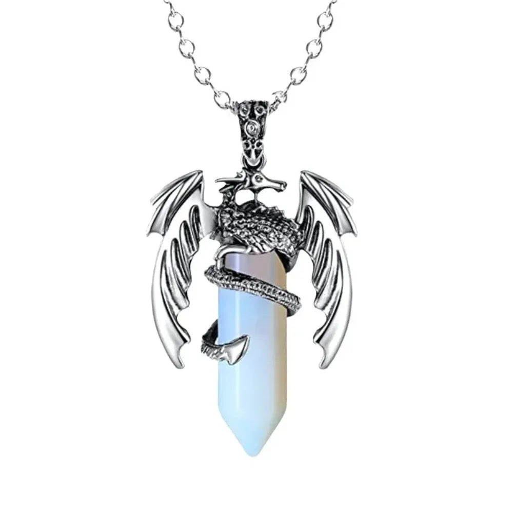 Animal Dragon Crystal Stone Pendant Necklace for Women Men Natural Amethyst Rose Quartz Agate Hexagon Stone Pendants Jewelry