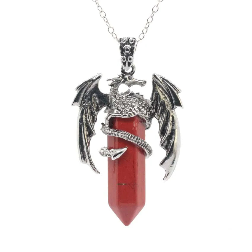 Animal Dragon Crystal Stone Pendant Necklace for Women Men Natural Amethyst Rose Quartz Agate Hexagon Stone Pendants Jewelry