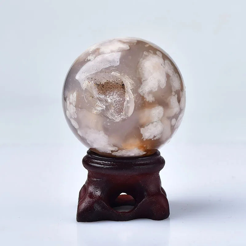 1PC Natural cherry Blossom Agate Ball Polished Globe Massaging Ball Healing Decor Exquisite Gifts Souvenirs Free Stent Delivery