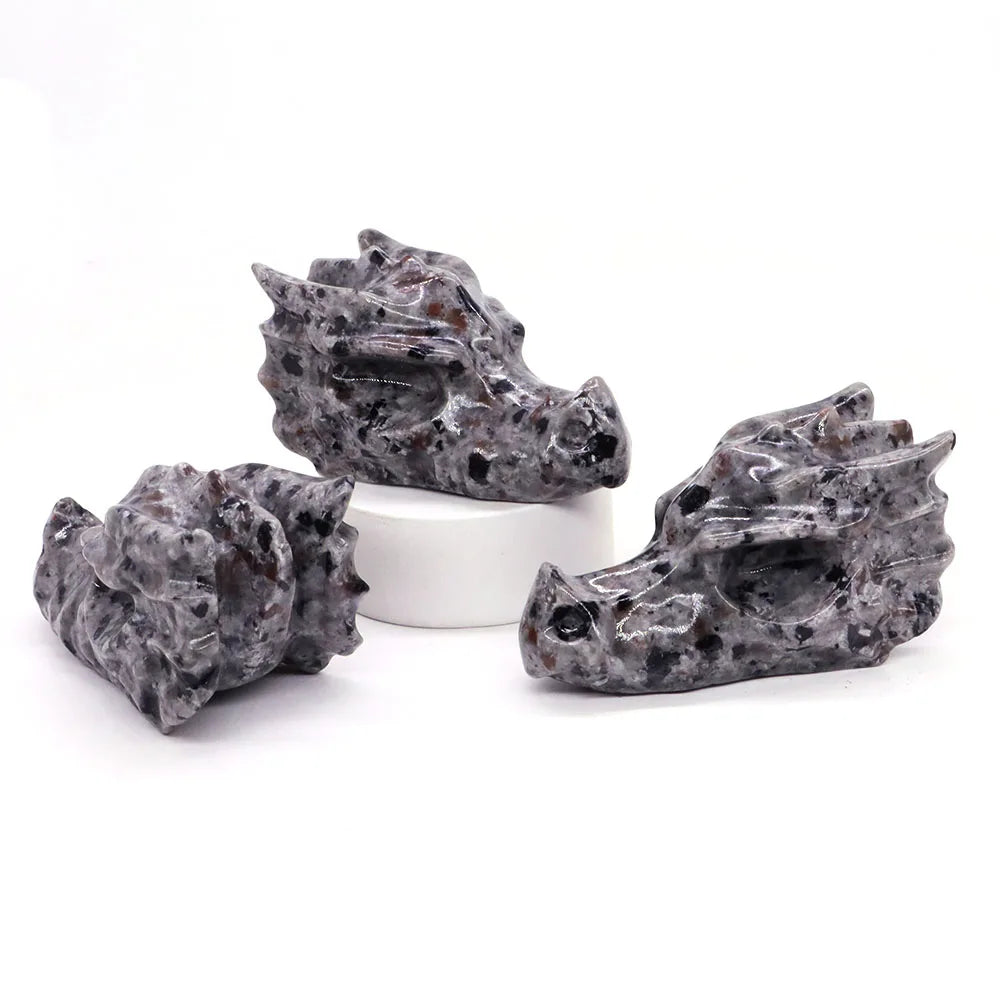 2.8" Hand Carved Natural Healing Crystal Carving Obsidian Aventurine Quartz Dragon Head Skull Figurine Crafts Gift Home Decor