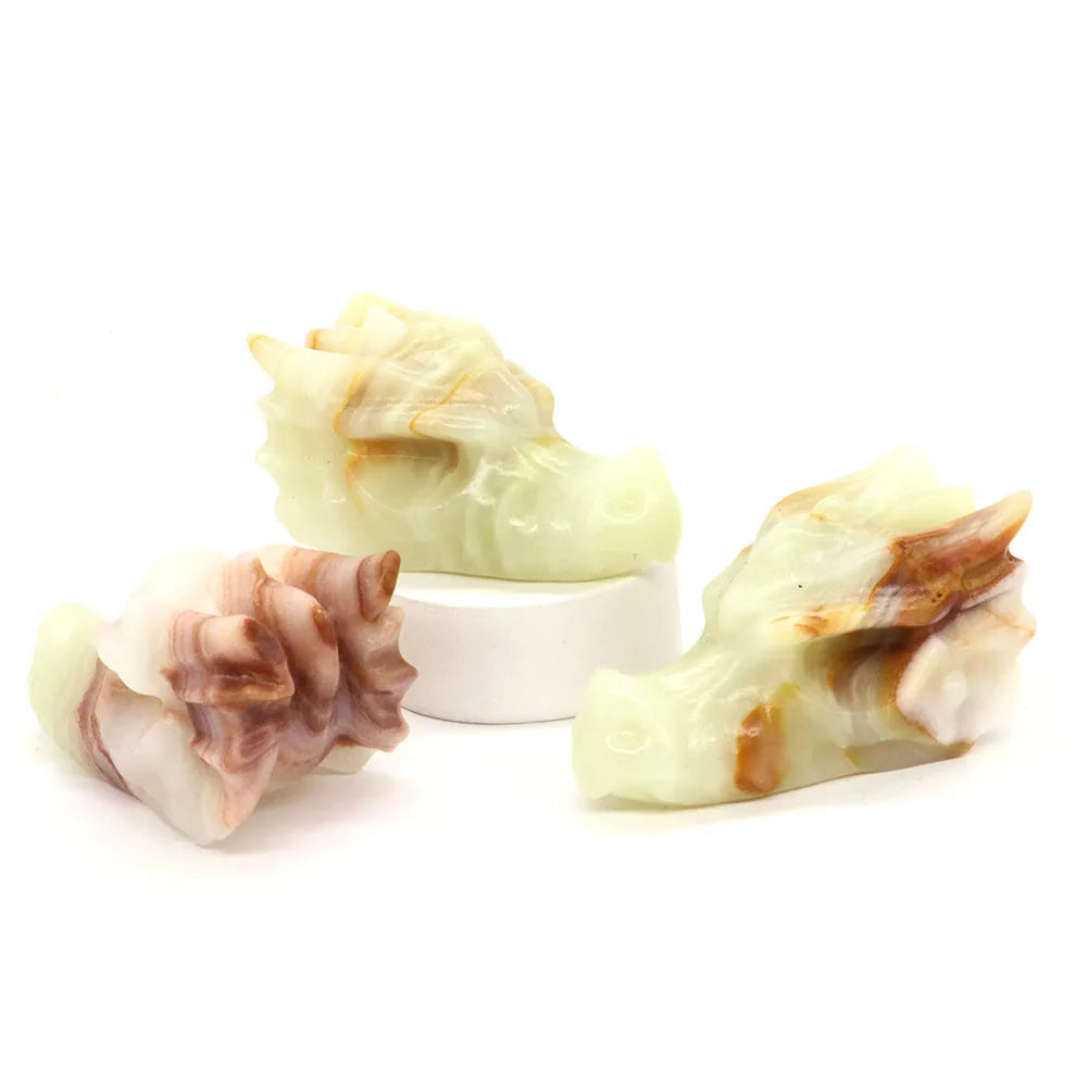 2.8" Hand Carved Natural Healing Crystal Carving Obsidian Aventurine Quartz Dragon Head Skull Figurine Crafts Gift Home Decor