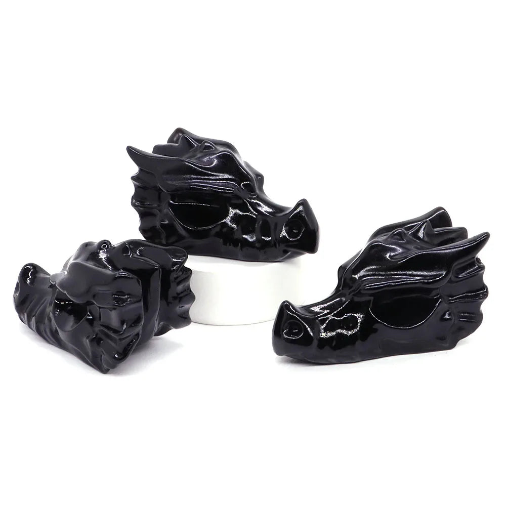 2.8" Hand Carved Natural Healing Crystal Carving Obsidian Aventurine Quartz Dragon Head Skull Figurine Crafts Gift Home Decor