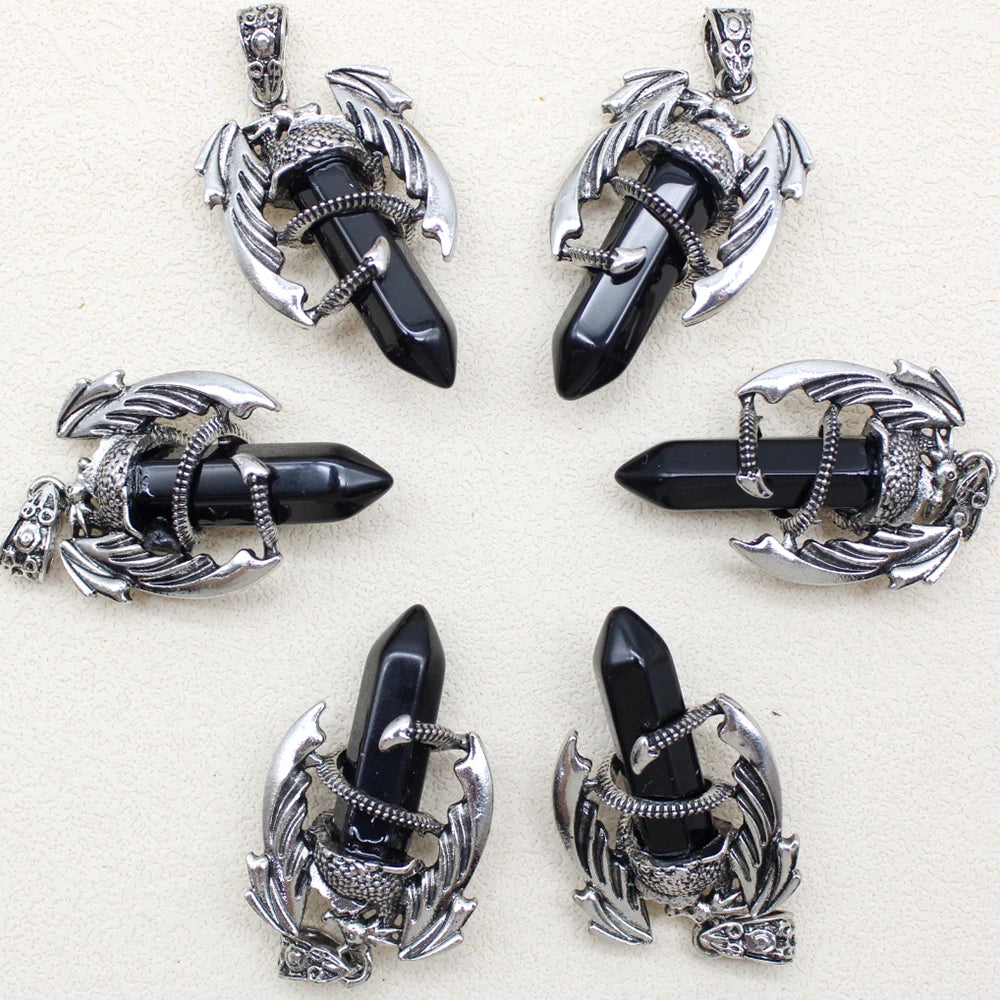 10pcs Animal Dragon Man Pendant Natural Gem Stone Healing Pink Quartz Agates Hexagonal Crystal Pendant Vintage Jewelry for Women