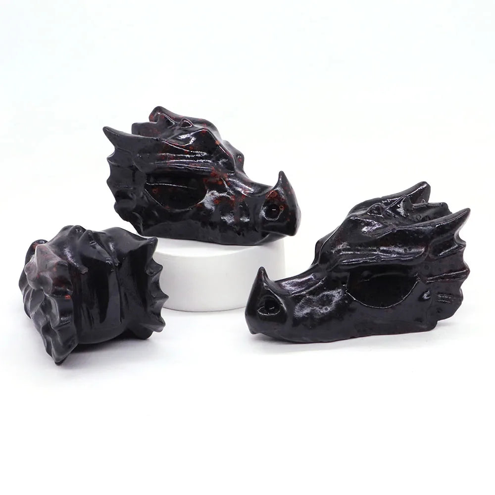 2.8" Hand Carved Natural Healing Crystal Carving Obsidian Aventurine Quartz Dragon Head Skull Figurine Crafts Gift Home Decor