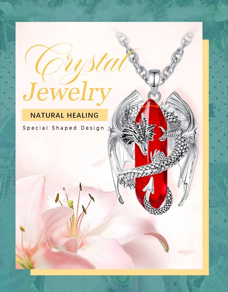 Eudora Dragon Twining Hexagonal Natural Carnelian Prismatic Necklace Punk Healing Stone Pendant Fine Jewelry for Women Man Gift