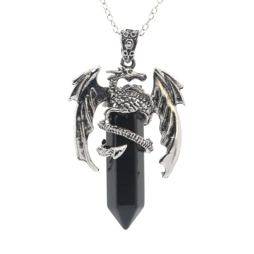 Animal Dragon Crystal Stone Pendant Necklace For Men Natural Amethyst Rose Quartz Agate Hexagonal Vintage Pendants Women Jewelry