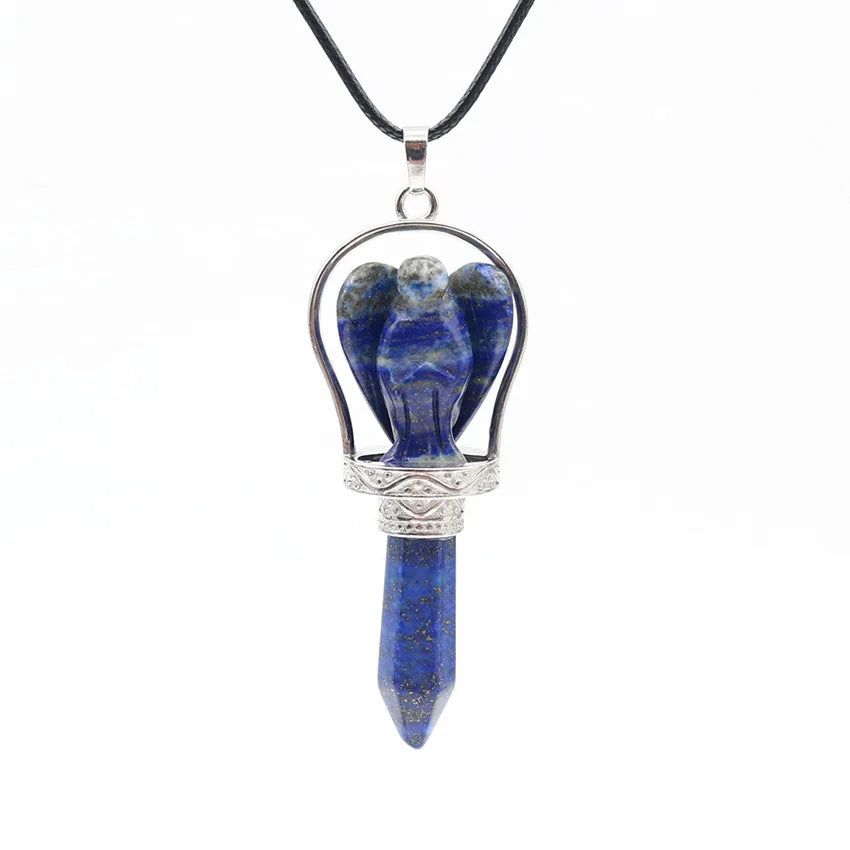XSM Reiki Healing Natural Lapis Lazuli Crystal Stone Hexagon Tree of Life Moon Wire Wrapped Pendant Pendulum Jewelry