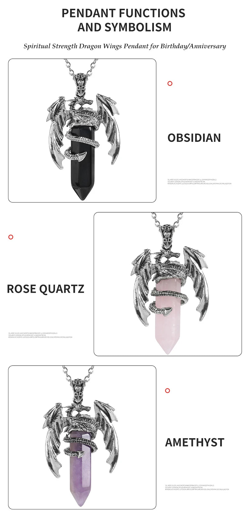 Popular natural crystal gemstone healing crystal hexagonal pillar dragon wing pendant retro exaggerated neutral jewelry necklace