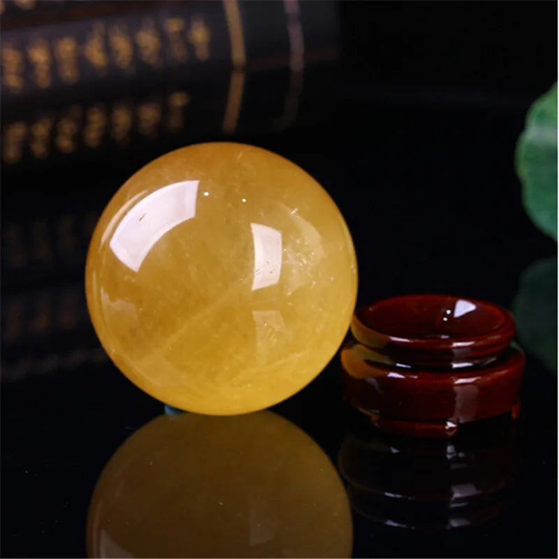 1pc, Natural Yellow Crystal Ball Hand-polished Decorative Ball Ornament Calcite Ice Island Stone Home Office Decoration