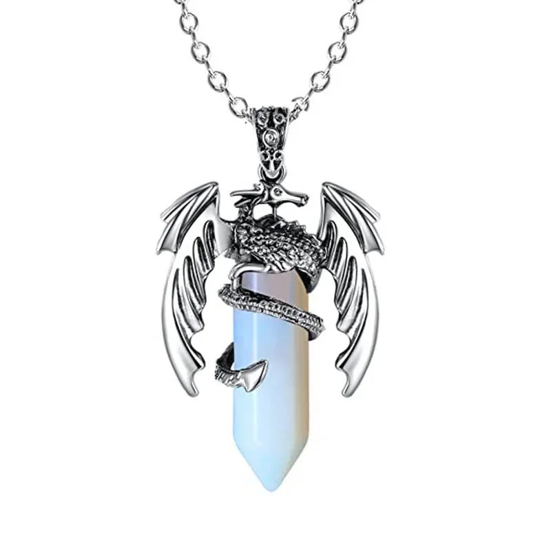 Animal Dragon Crystal Stone Pendant Necklace for Women Men Natural Amethyst Rose Quartz Agate Hexagon Stone Pendants Jewelry