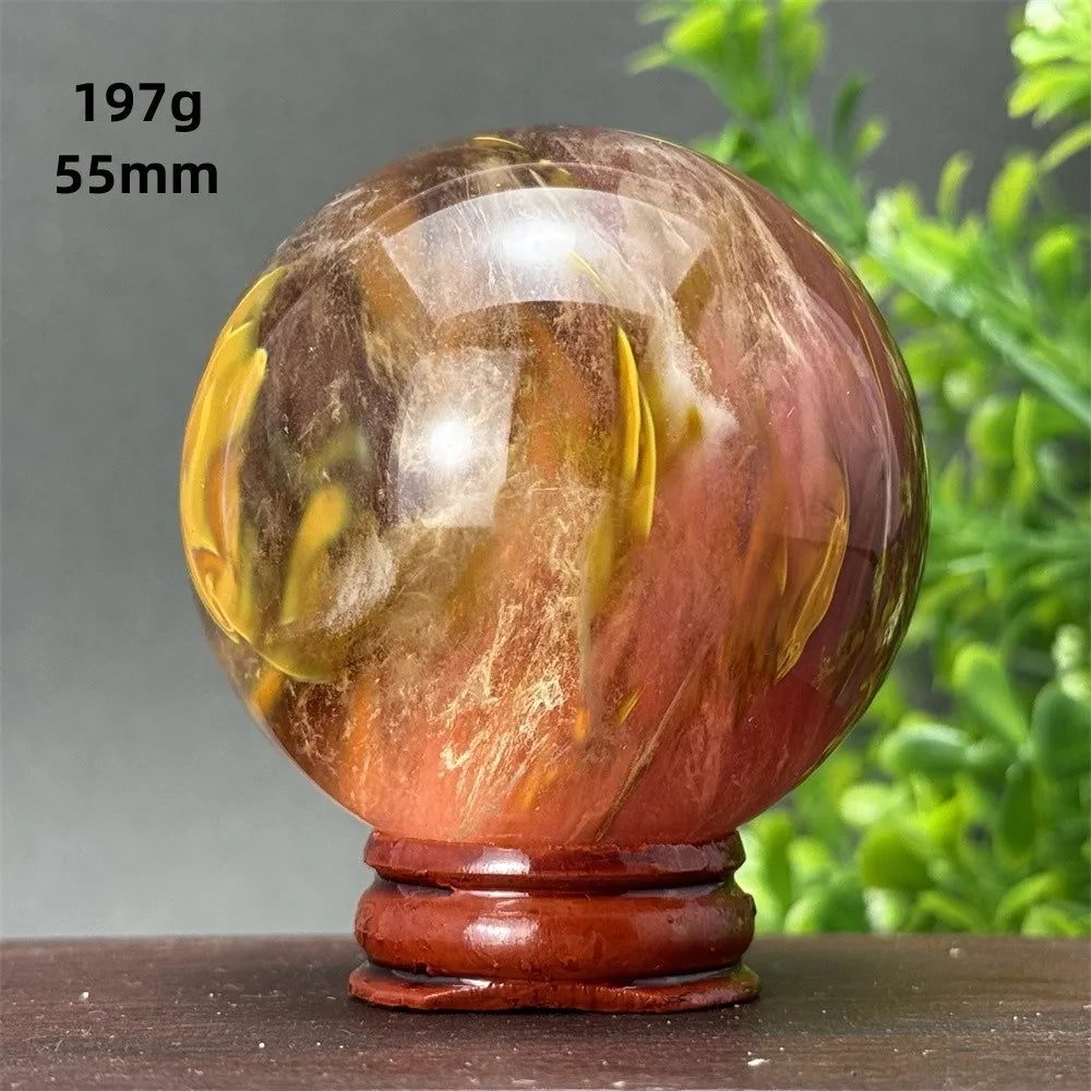 Energy Tiger Skin Smelting Stone Crystal Ball Aura Meditation Witchcraft Prayer Wealth Home Decoration Holiday Gift + Base