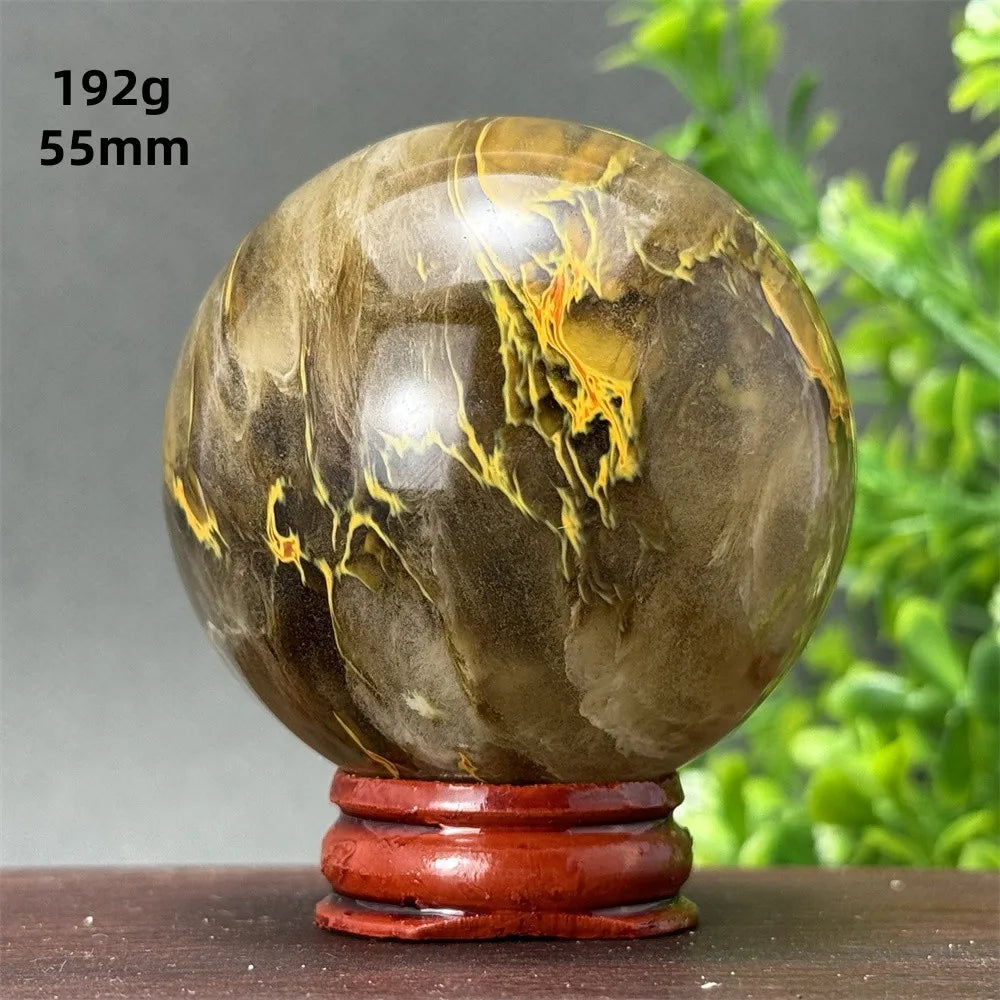 Energy Tiger Skin Smelting Stone Crystal Ball Aura Meditation Witchcraft Prayer Wealth Home Decoration Holiday Gift + Base