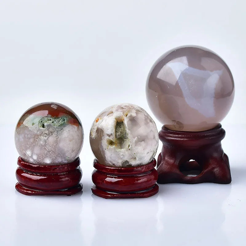 1PC Natural cherry Blossom Agate Ball Polished Globe Massaging Ball Healing Decor Exquisite Gifts Souvenirs Free Stent Delivery