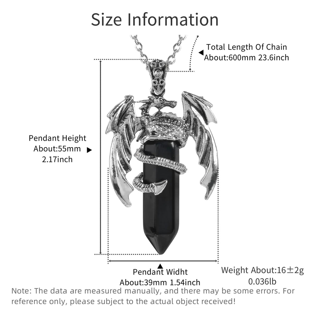 Popular natural crystal gemstone healing crystal hexagonal pillar dragon wing pendant retro exaggerated neutral jewelry necklace