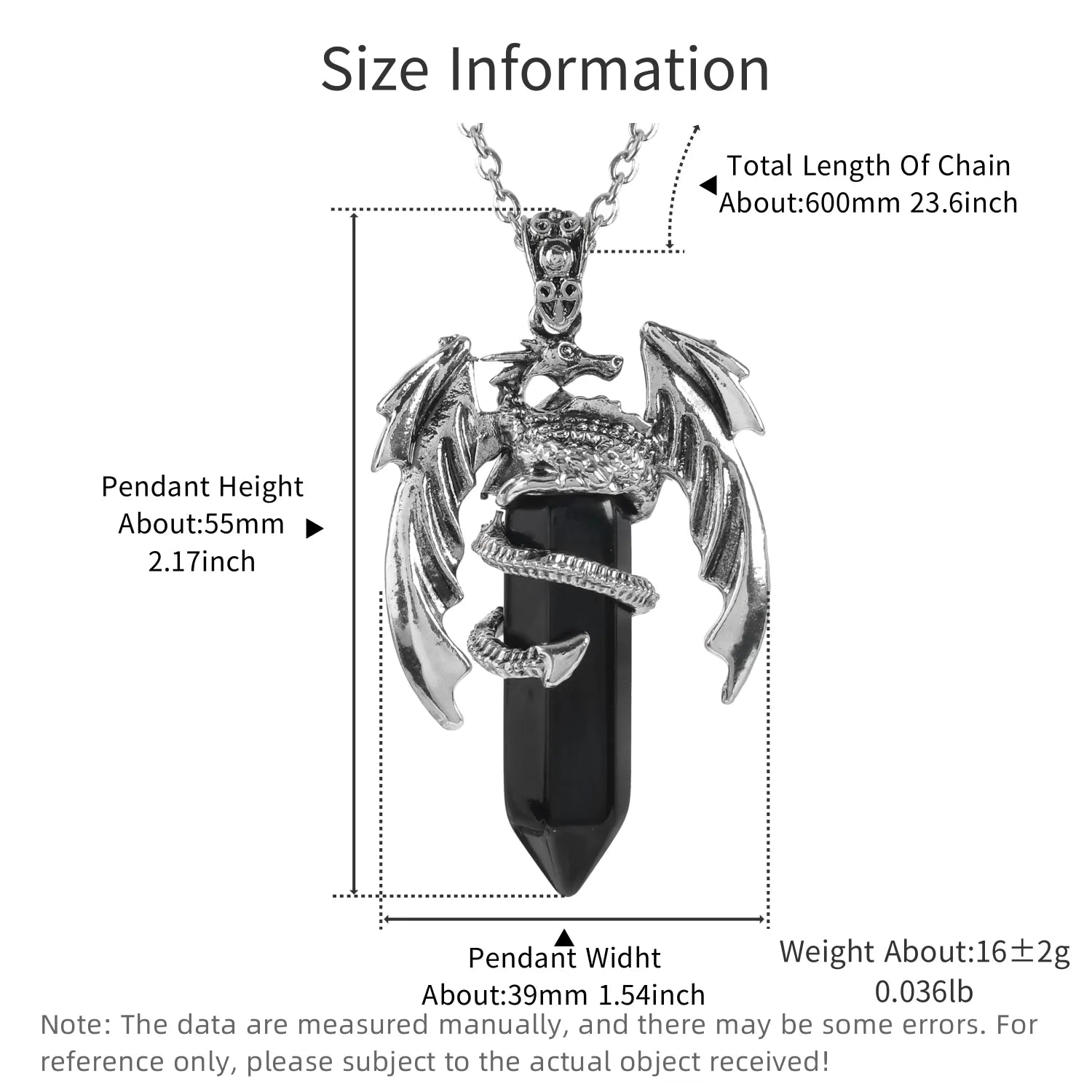 Popular natural crystal gemstone healing crystal hexagonal pillar dragon wing pendant retro exaggerated neutral jewelry necklace