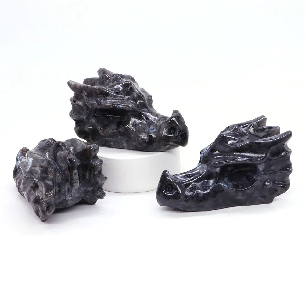 2.8" Hand Carved Natural Healing Crystal Carving Obsidian Aventurine Quartz Dragon Head Skull Figurine Crafts Gift Home Decor