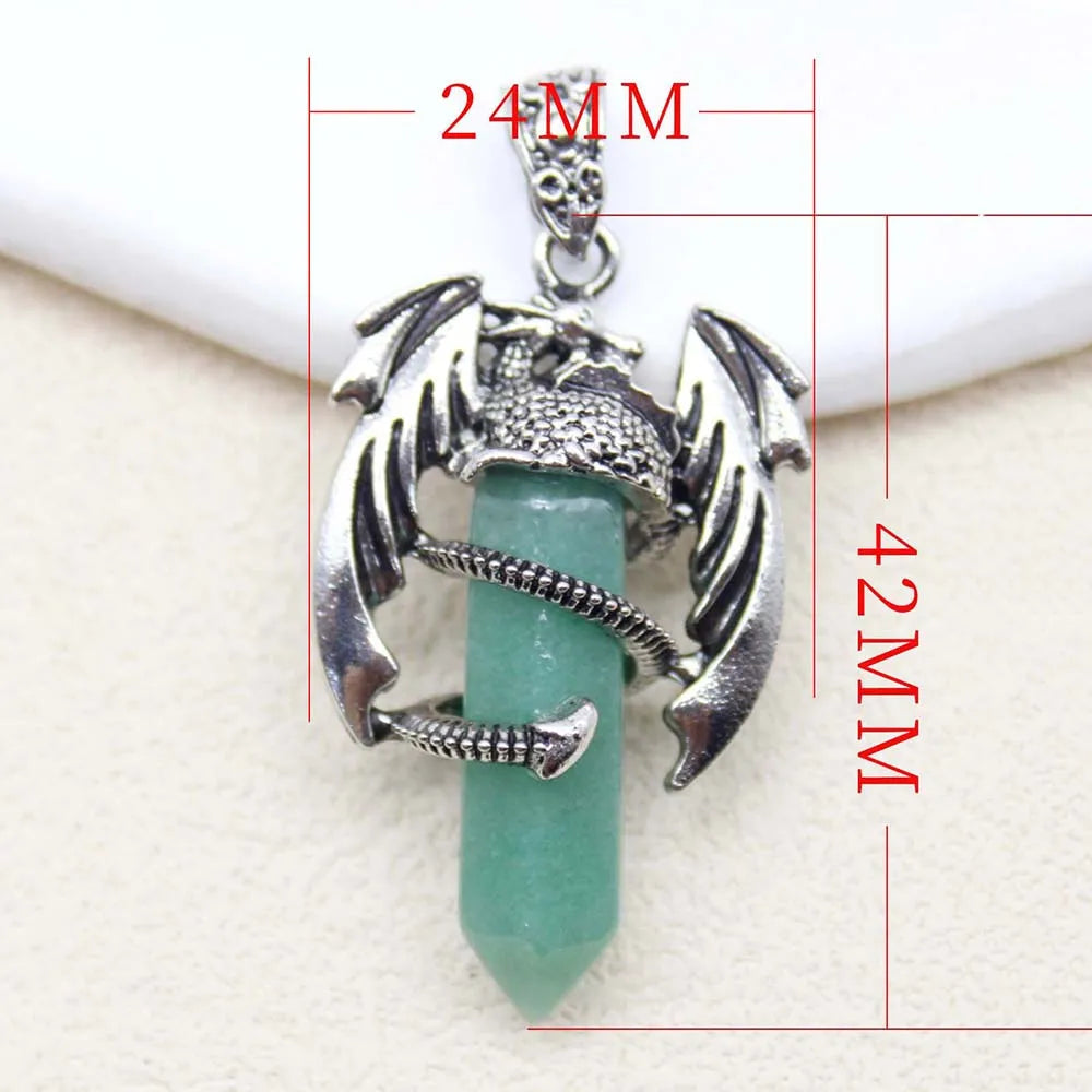 10pcs Animal Dragon Man Pendant Natural Gem Stone Healing Pink Quartz Agates Hexagonal Crystal Pendant Vintage Jewelry for Women